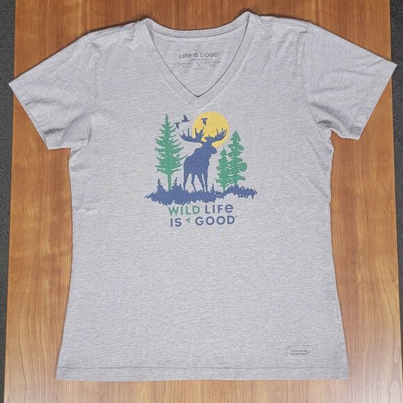 Life Is Good Lt Brown Wildlife is Good Short Sleeve Crusher V-Neck Tee - S - Picture 4 of 8